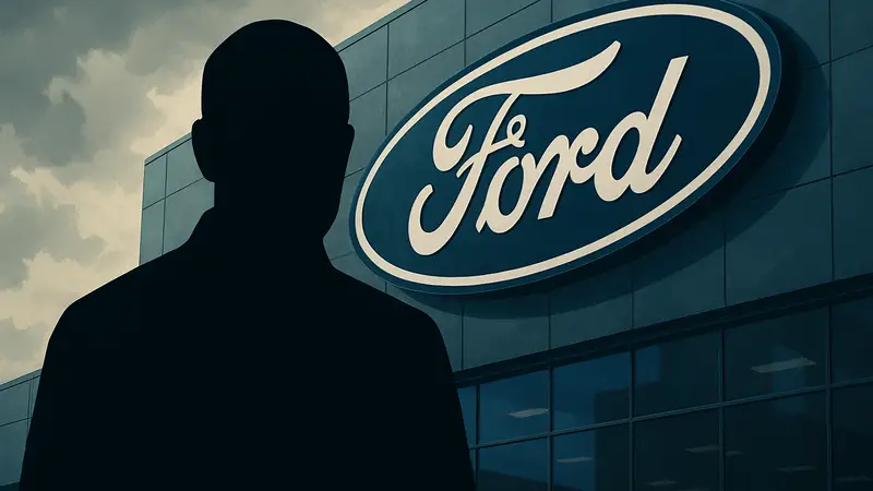 Даг Филд, бывший глава Ford по электромобилям, на фоне логотипа компании