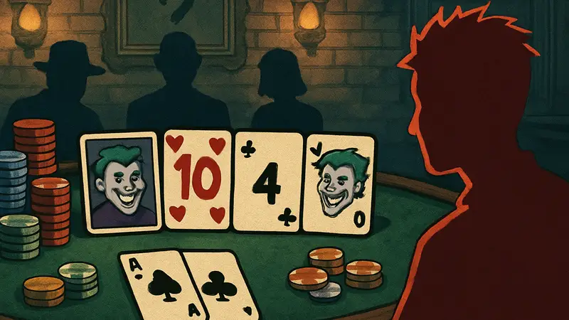 Изображение инди-игры This Ain't Even Poker, Ya Joker, похожей на Balatro, с карточными элементами и стилизованной графикой.