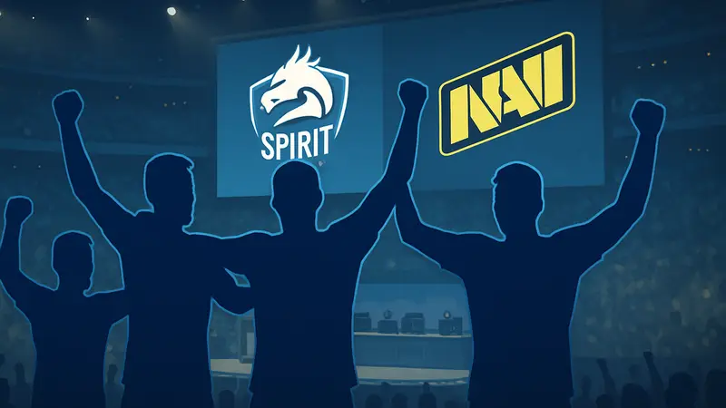 Команда Spirit празднует победу над NAVI на киберспортивном турнире