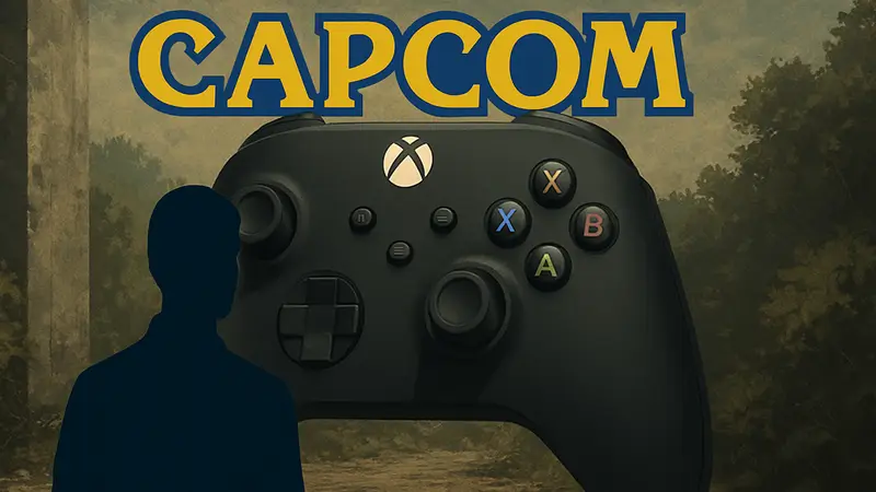 Логотип Capcom на фоне игрового контроллера Xbox Series X|S