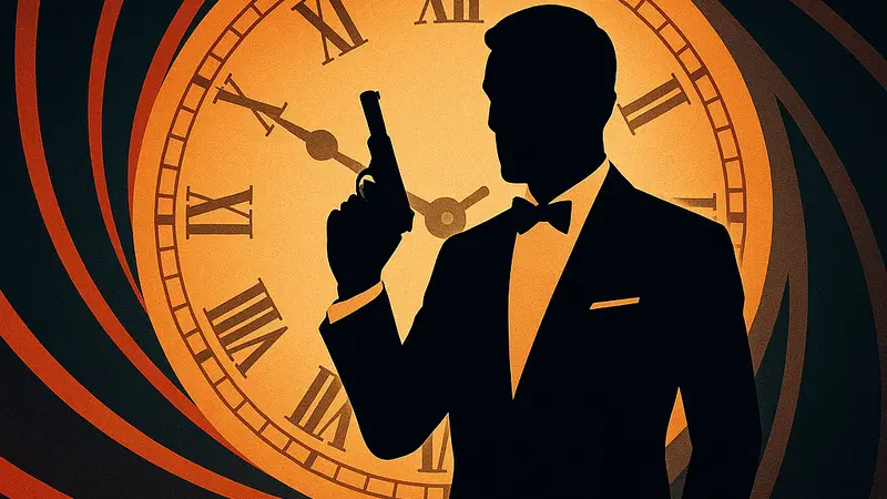 Классический силуэт Джеймса Бонда, символизирующий задержку фильма Bond 26 и будущее франшизы.