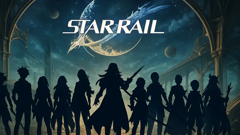Персонажи Honkai Star Rail 4.4, новые и возвращающиеся, на фоне логотипа игры.
