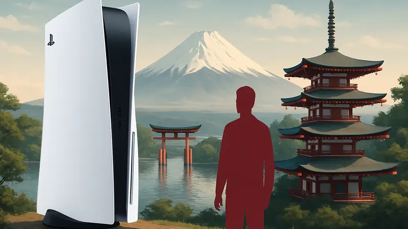 Консоль PlayStation 5 Pro на фоне японского пейзажа, символизирующего рынок