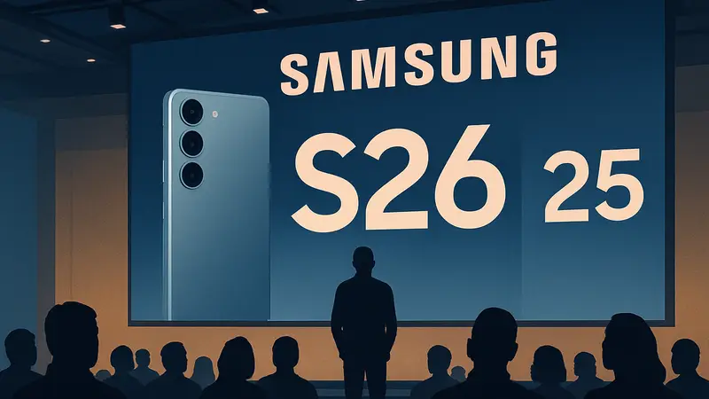 Samsung Galaxy S26 презентация, логотип Samsung и дата анонса 25 февраля