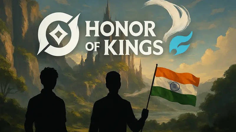 Логотип игры Honor of Kings с элементами обновления Flow и флагом Индии