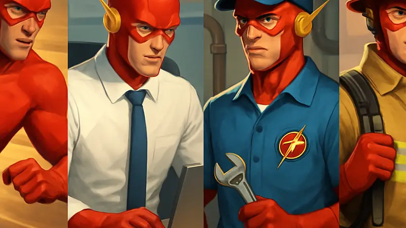 Флэш в разных профессиях. Супергерой DC, Барри Аллен на работе.