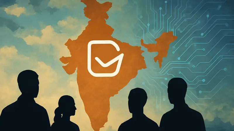 Логотип индийского стартапа Pronto на фоне карты Индии, символизирующий рост и технологии.