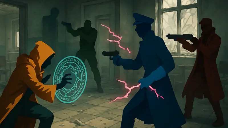 Игровой арт Tactical Breach Wizards с персонажами, использующими магию и оружие в тактическом бою