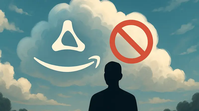 Логотип Amazon Luna на фоне облака и знака "доступ запрещен"