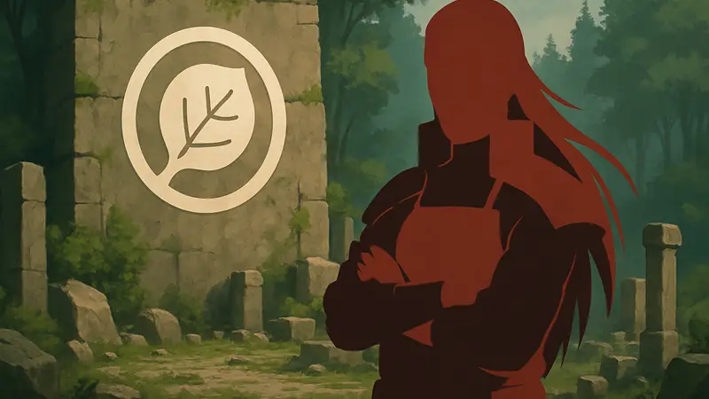 Изображение Первого Хокаге Хаширамы Сенджу и символики клана Сенджу из вселенной Наруто.