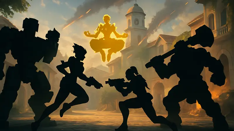 Пять популярных героев из игры Overwatch в действии на поле боя