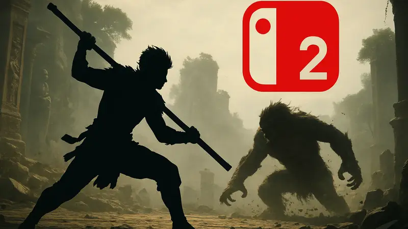 Главный герой Black Myth: Wukong в бою, логотип Nintendo Switch 2, утечка