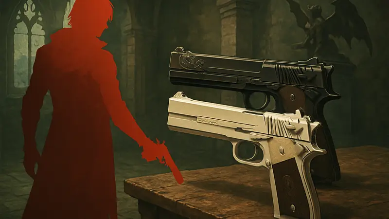 Изображение неофициальной реплики пистолетов Эбони и Айвори из Devil May Cry от Constant Gold Studio