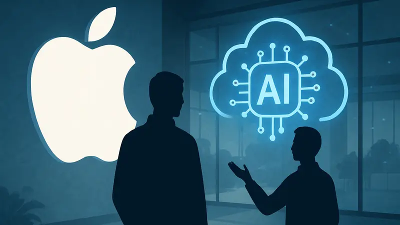 Логотип Apple и иконки ИИ, символизирующие поддержку разработчиков