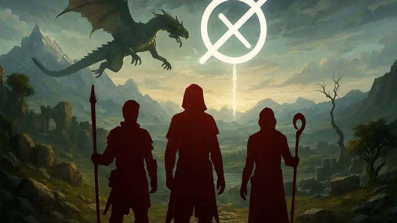 Логотип Dragon Age Inquisition на фоне игрового мира, символ окончания онлайн-сервисов