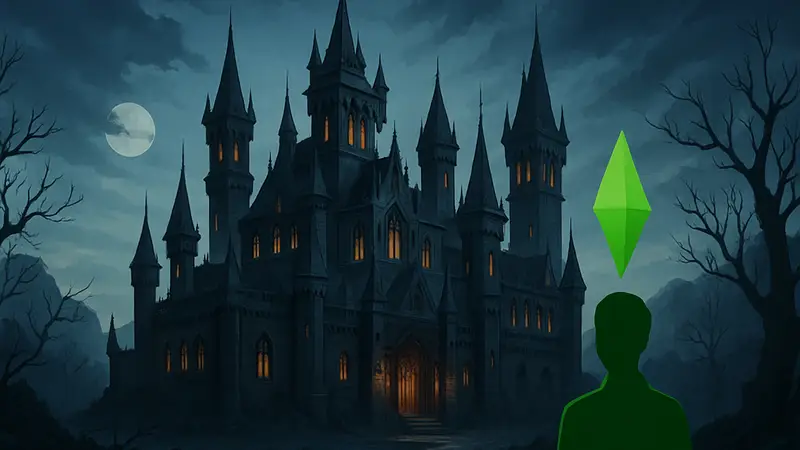 Масштабный готический замок для вампиров, построенный в The Sims 4 без использования модов.