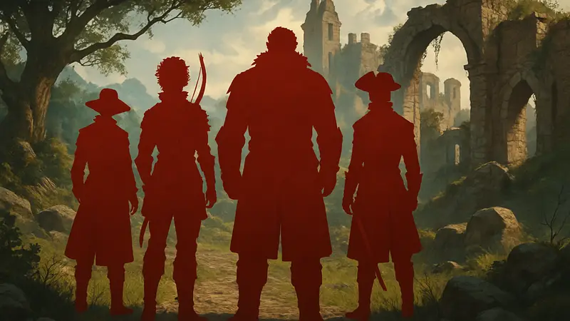 Группа персонажей-компаньонов из игры Greedfall 2: The Dying World.