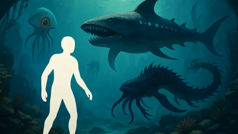 Подводный мир игры Subnautica 2 с неизвестными существами, без признаков ИИ.