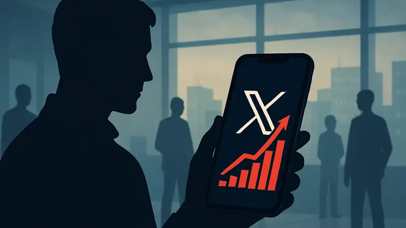 Логотип X (бывший Twitter) на экране смартфона с графиком роста цен, символизирующим изменения в API.