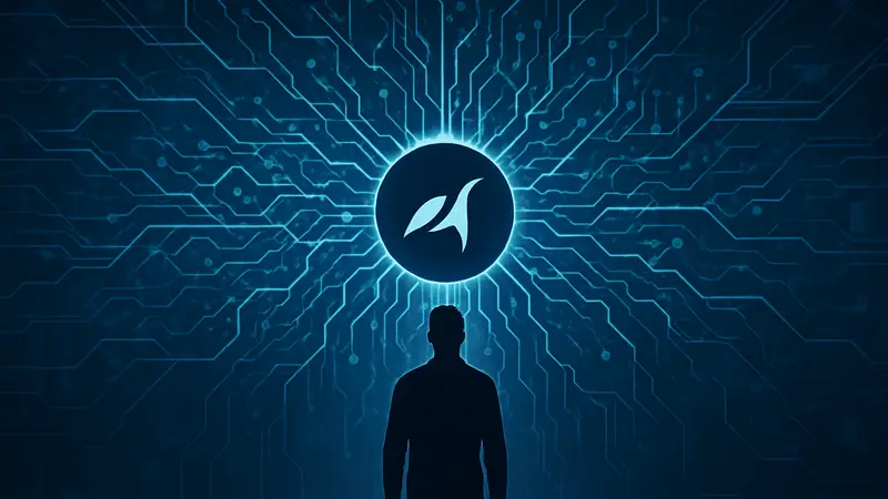 Футуристическое изображение ИИ-интерфейса или нейронной сети с логотипом Hark