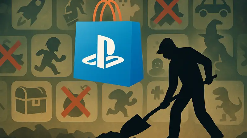 Логотип PlayStation Store на фоне иконок удаляемых игр