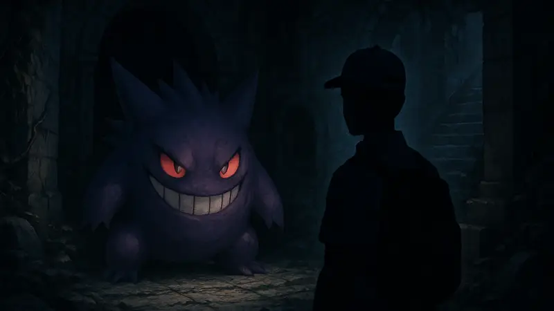 Покемон Gengar в тёмной обстановке, призрачный покемон