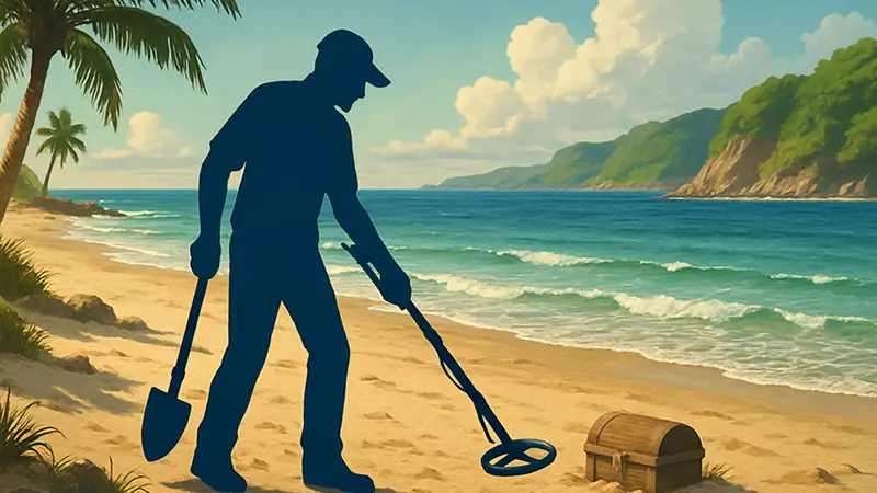 Игровой процесс Treasure Beach, поиск сокровищ на пляже с металлоискателем