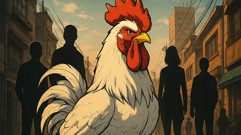 Постер аниме Rooster Fighter от Adult Swim с петухом-бойцом в главной роли и датой премьеры.
