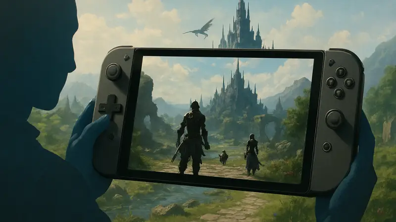 Final Fantasy XIV на экране Nintendo Switch 2, демонстрирующая геймплей MMORPG.