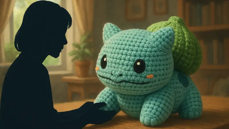 Вязаный крючком Бульбазавр: очаровательная плюшевая игрушка ручной работы по мотивам Pokemon.