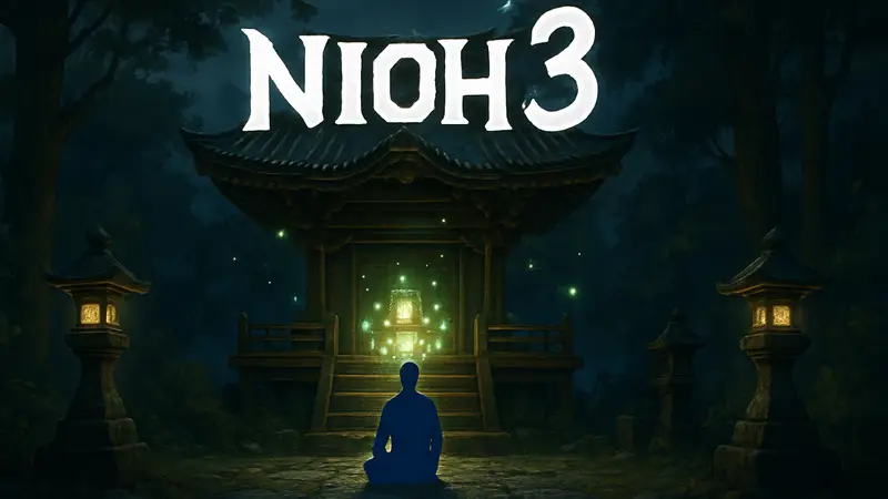 Логотип Nioh 3 на фоне святилища, где игроки сохраняют прогресс, символизирующий исправление бага.