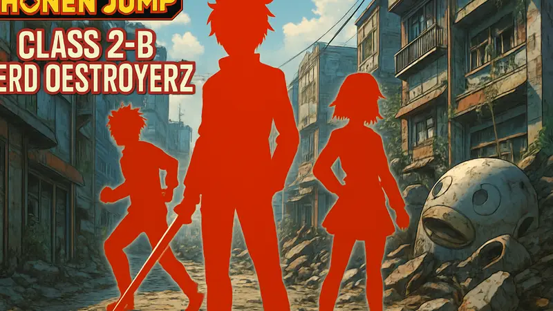 Обложка новой манги Class 2-B Hero Destroyerz в стиле Shonen Jump, с авторством Хидэаки Сорачи.