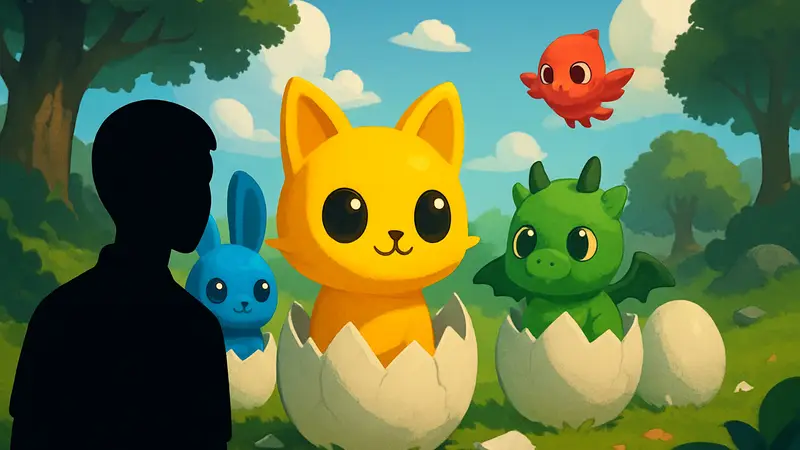 Разнообразные питомцы из игры Tap Simulator, вылупляющиеся из яиц.
