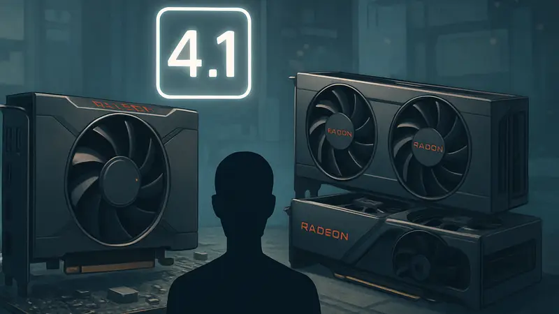 Графический процессор AMD Radeon RX, логотип FSR 4.1, видеокарты AMD