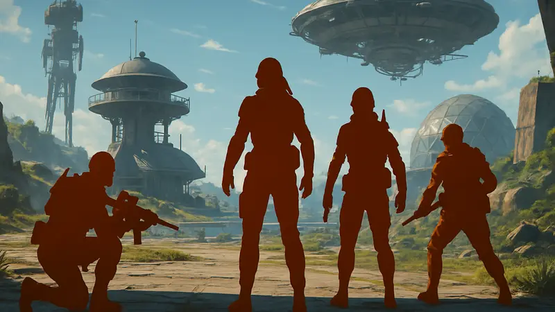 Игровые персонажи Arc Raiders готовятся к испытаниям на футуристической карте.