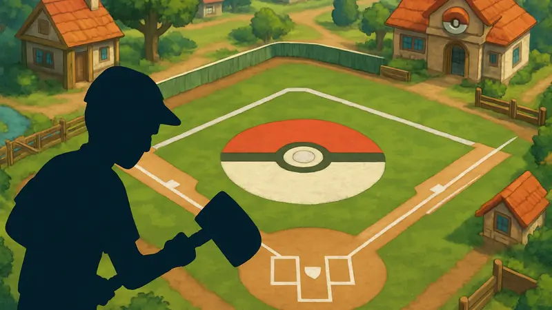 Игрок Pokopia строит бейсбольное поле в игре, вид сверху