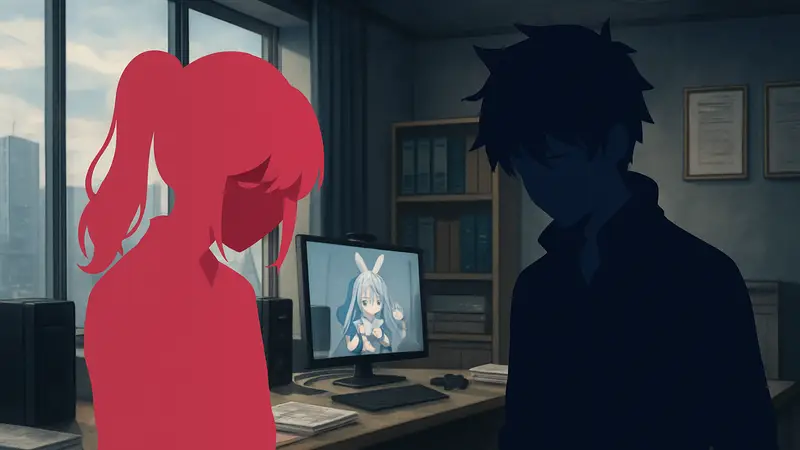 Изображение двух аниме-персонажей VTuber'ов, возможно, с грустными лицами или в контексте увольнения.