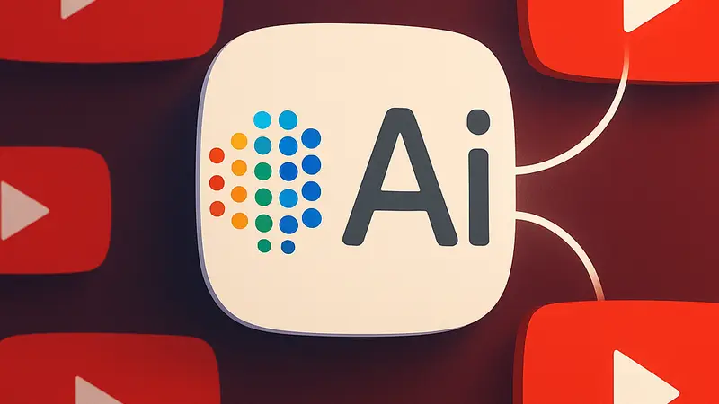 Логотип Google AI на фоне иконок YouTube, символизирующий их взаимодействие