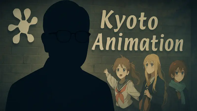 Портрет Хидэаки Хатты, президента и сооснователя студии Kyoto Animation, на тёмном фоне.