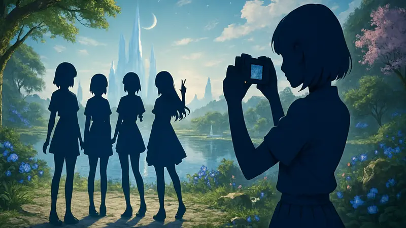 Иллюстрация к Blue Reflection Quartet с элементами фоторежима