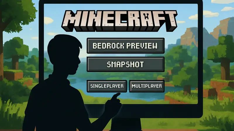Экран Minecraft с элементами меню снапшотов и предпросмотра Bedrock