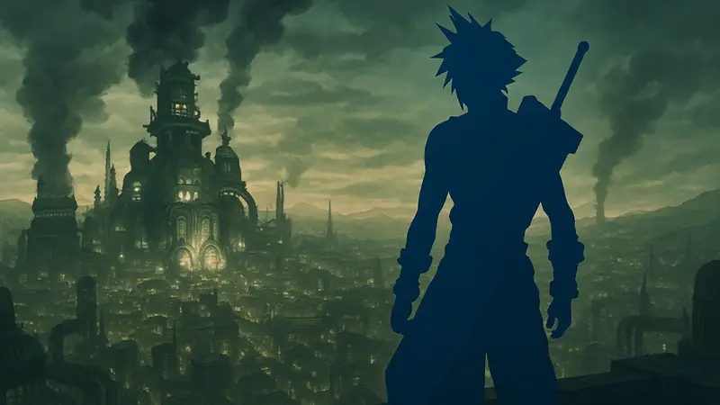 Облако Страйф из Final Fantasy 7 на фоне Мидгара, шокирующие моменты.