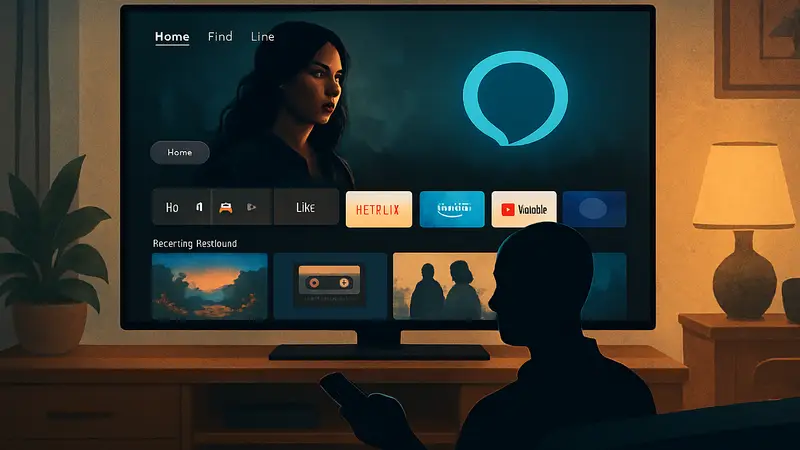 Новый интерфейс Amazon Fire TV с функциями Alexa+, умное телевидение и стриминг.