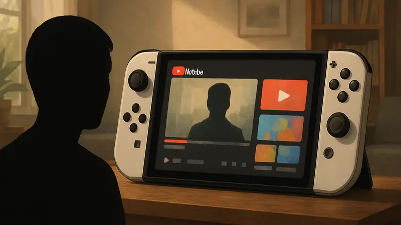 Экран Nintendo Switch 2 с запущенным видео YouTube в низком разрешении.