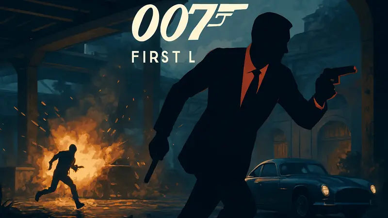 Обложка игры 007 First Light, демонстрирующая Джеймса Бонда в экшн-сцене.
