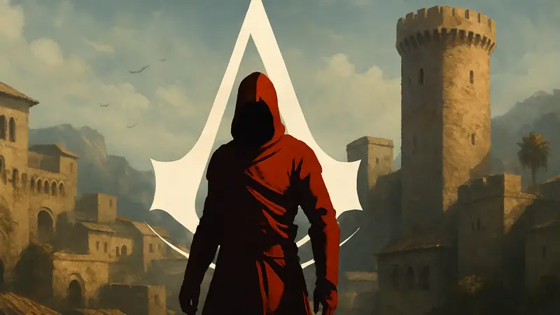 Альтаир из Assassin's Creed 1 на фоне символики серии, представляющий ремейк.