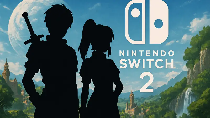 Главные персонажи Star Ocean: The Second Story R на фоне логотипа Nintendo Switch 2