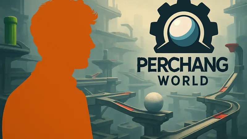 Комедиант Джеймс Акастер и логотип игры Perchang World.