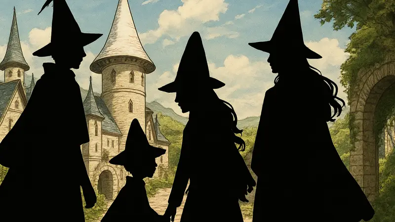 Главные герои аниме Witch Hat Atelier, изображенные в магическом мире с колдовскими шляпами