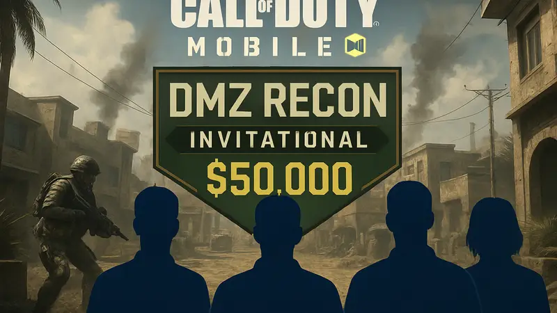 Логотип Call of Duty Mobile и баннер турнира DMZ Recon Invitational с призовым фондом в $50 000.